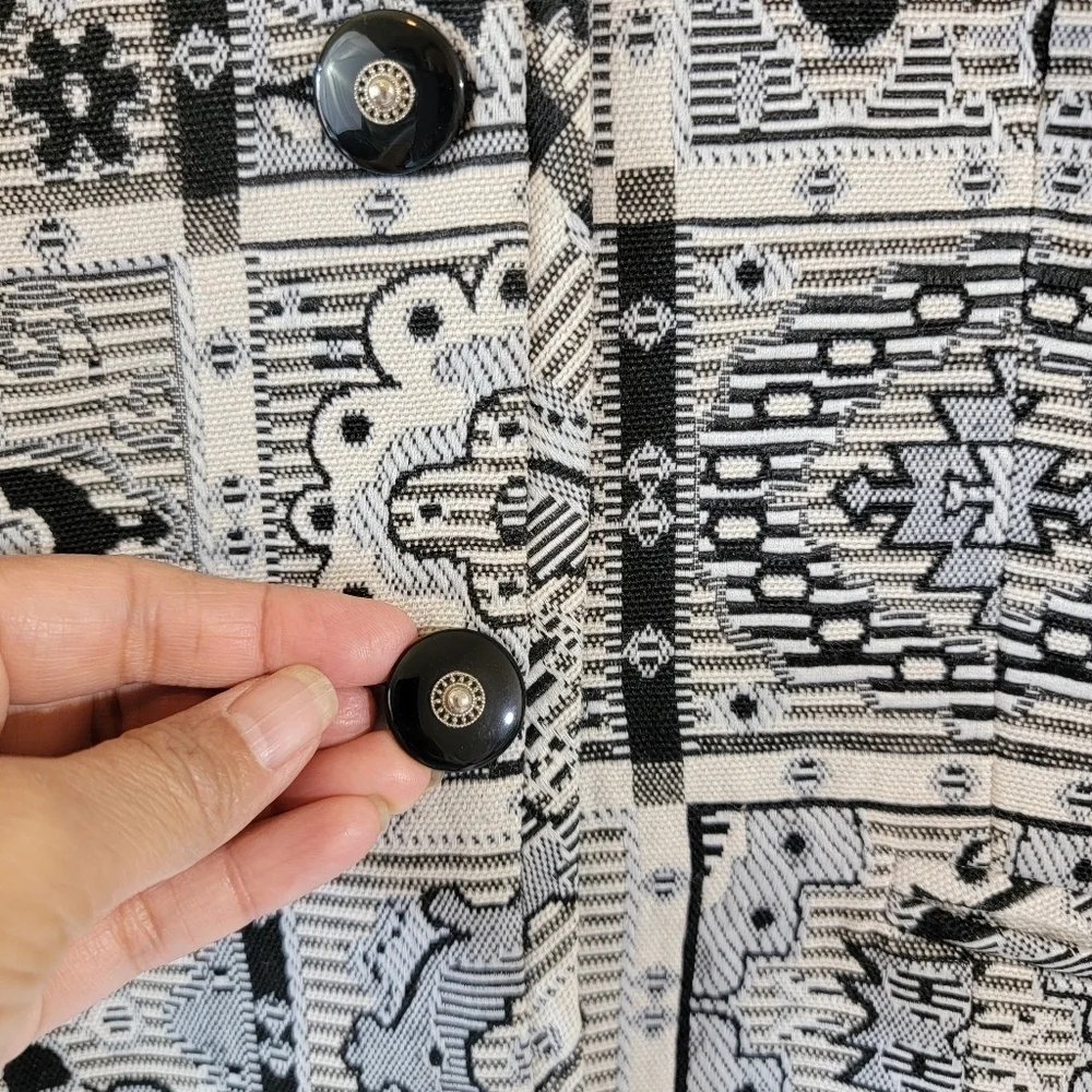 VTG Nava Valley Black White Quilted Jacket Sz PL Full-Zip Geometric Goth Grunge